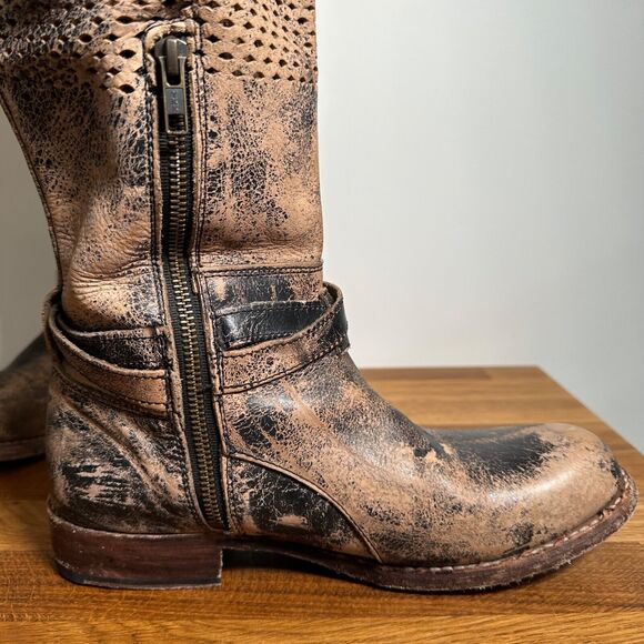 BedStu Biltmore Black Lux Riding Boots Women's 9.5 Distressed Brown Perforated - Picture 5 of 16